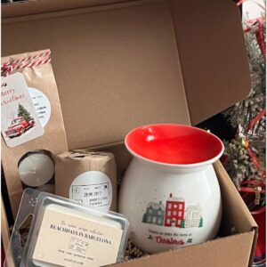 Kerstcadeaubox met waxmeltbrander, theelichtj, waxmelts en kleine kaars - Barcelona